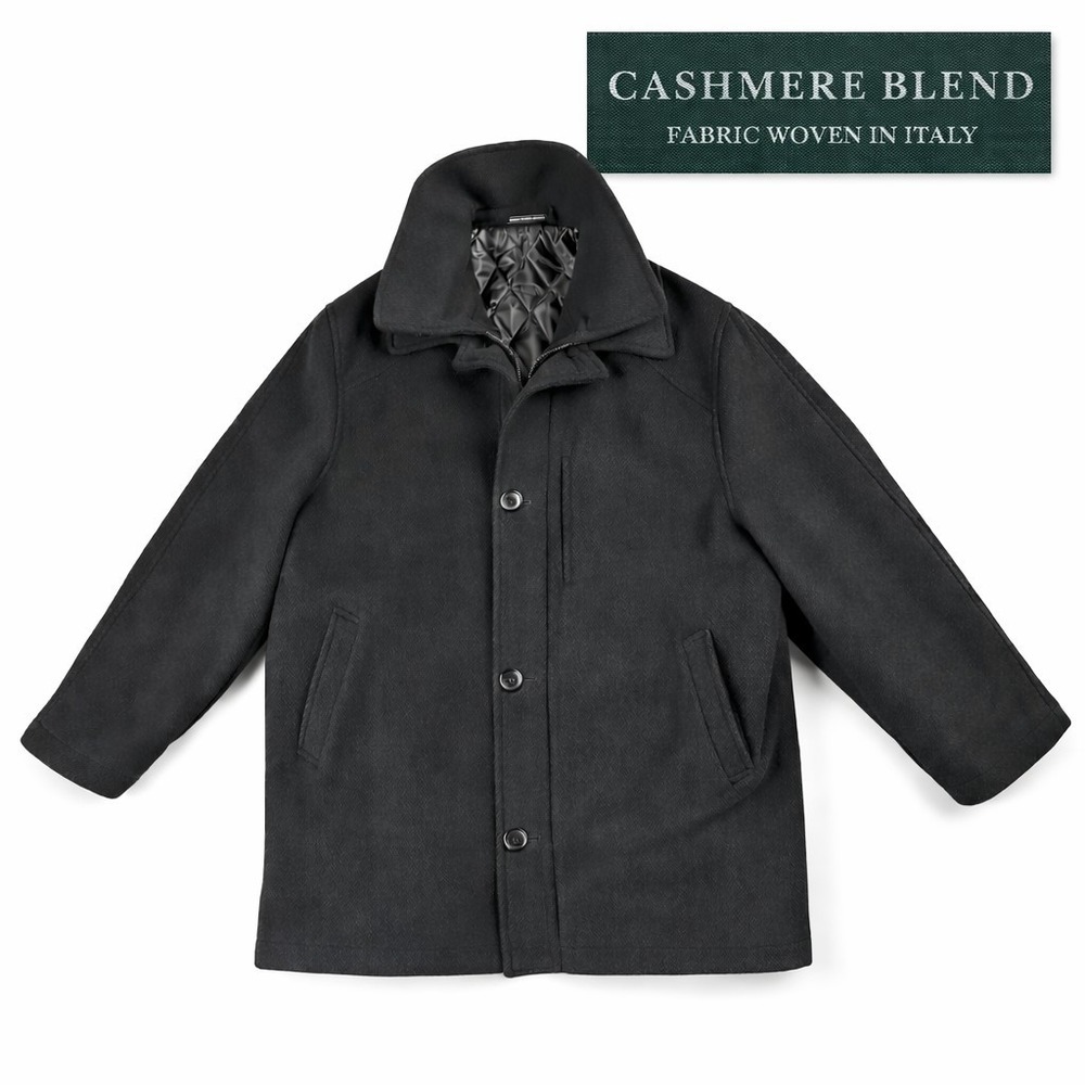 Lauren Ralph Lauren Cashmere Wool Overcoat Black Coat Men's 44R Italy‎ Fabric